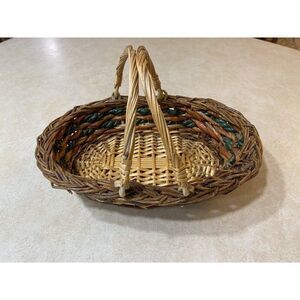Vintage Small Berry/Egg Basket 12 X 8.5 “ Green And Brown